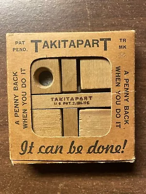 Vintage TAKITAPART Wooden Penny Game Skill Puzzle Brain Teaser Game • $6.99