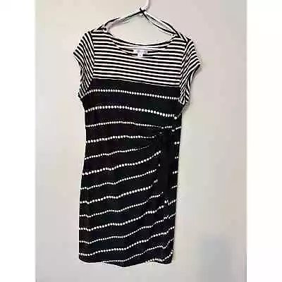 Motherhood Maternity Size L Black And Cream Striped Fitted Dress • $14.99