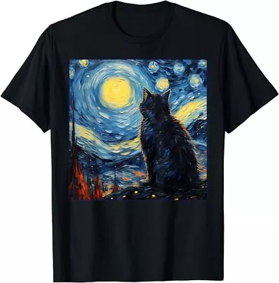 Van Gogh Starry Night Fat Cat Gifts For Cats Lover Dad Mom T-Shirt • $19.99