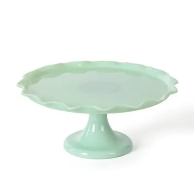 Highbrook 11  Handmade Jadeite Glass Cake Stand - Ruffle Trim • $54.96