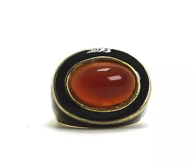 FLLI Menegatti Sterling Silver Gold Vermeil Carnelian & Black Enamel Ring 7 • $150