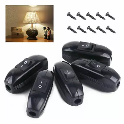 5pcs Black Rocker Switch ON OFF Table Lamp Desk Bed Light Cord In Line 250V 6A • £5.28