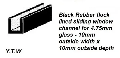 Flocked Lined Rubber Sliding Window Channel 10mm X 10mm U  / Upto 4.75mm Glass  • $27.94