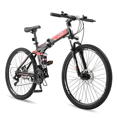 26  Folding Mountain Bike 21 Speed Bicycle Full Suspension MTB Bike Steel Black • $168.79