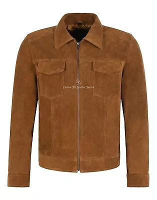 Mens CLASSIC Tan Suede Jacket Street Inspired Real Leather Shirt Jacket 5050 • £124.75