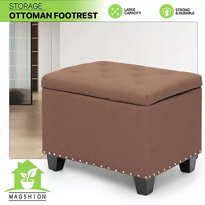 24  Brown Lift Top Storage Bench Tufted Poufs Ottoman Upholstered Footrest Stool • $75.99