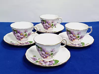 Vintage Royal Kent (Set Of 4) Tea Cup & Saucer Sets Purple Pansies England #8260 • $29.95