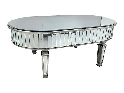 Mirrored Coffee Table Oval Silver Glass Venetian Living Room Furniture • £315