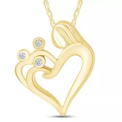 Round Diamond Accents Mom With Three Child Heart Necklace Sterling • $89.99