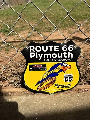 Vintage Porcelain Route 66 Plymouth Gas And Oil Sign • $10.50