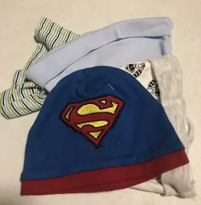 Superman Beanie 0-6 Months Blue Green White Raccon Beanies Lot C32 • $20