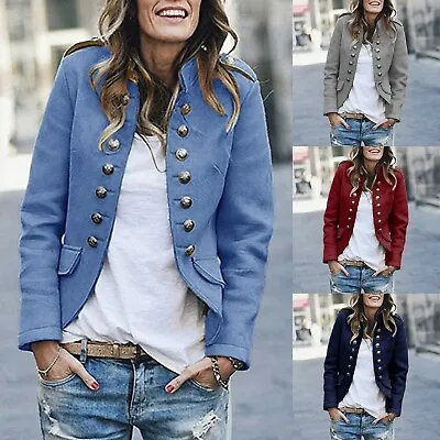 Womens Double Breasted Button Front Military Style Blazer Ladies Formal Jacket M • $26.96