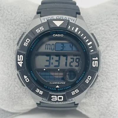 Casio Illuminator Watch Men Moon Phase Black 3473 WS-1100H Tide Graph 43mm • $26.99