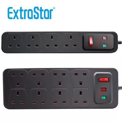 £14.99 • Buy Switched Surge Protected Extension Lead Cable Electric Socket Mains Power Black