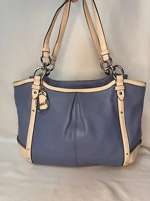 Coach Alexandra Chain Tote Blue & Ivory Leather GUC • $90