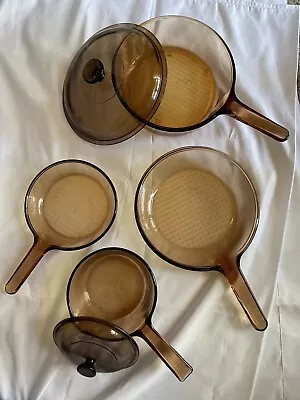 Vision Corning Amber Glass-SET Waffle Bottom Skillet/Sauce Pot Lid FRANCE • $75