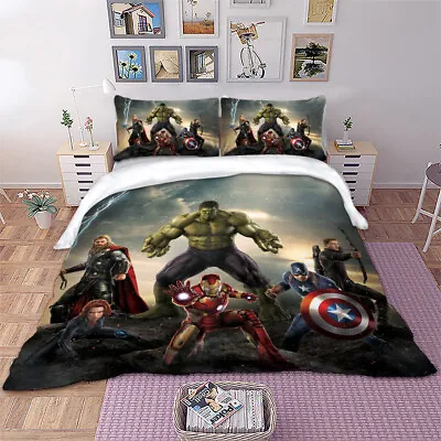 3D The Avengers Duvet Cover Set Hulk Bedding Set Pillow Cases Single Double King • £24.99