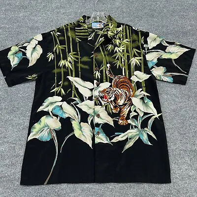 Dragonfly Shirt Mens L Black Tiger Bamboo Jungle AOP Print Button Up Y2K Vintage • $99.95