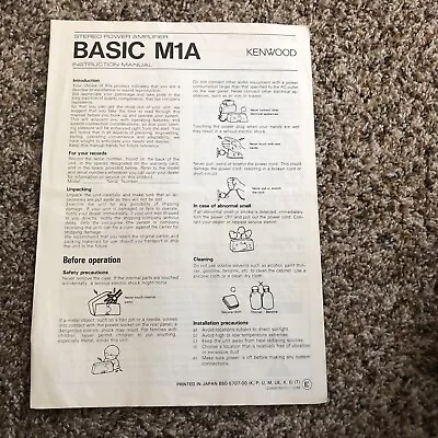 KENWOOD BASIC M1A Stereo Power Amplifier Instruction Manual *Original* • $5.99