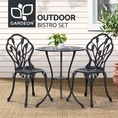 Gardeon 3 Piece Outdoor Setting Chairs Table Bistro Set Cast Aluminum Patio • $178.95
