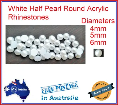 100/250/500/1000/2000 Faux Half Pearl Rhinestones Flat Back White 4mm / 5mm /6mm • $2.31
