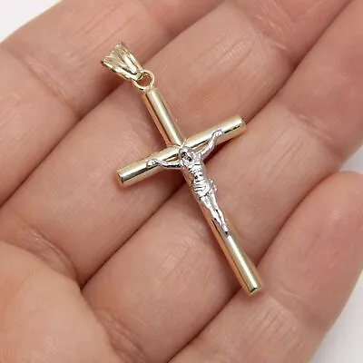 1 3/4  Jesus Cross Crucifix Pendant Real 10K Yellow White Gold • $107.24