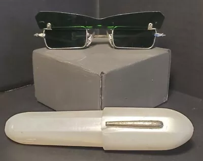 VTG Lennon  Penny Lane  Type FLIP-UP GREEN SUNGLASSES W/ White PEARLESCENT CASE • $250