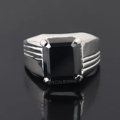 5.65Ct Emerald Cut Certified Black Diamond Men's Ring 925 Silver-VIDEO • $150