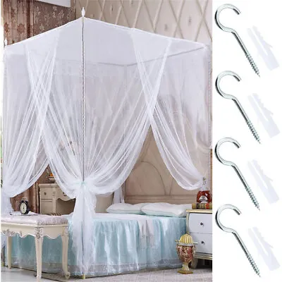 White 4 Corners Post Bed Canopy Curtain Mosquito Net Or Frame Single Double King • £13.85