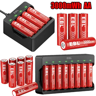 EBL Lot 1.5V 3000mWh AA Rechargeable Lithium Li-ion Batteries / Battery Charger • $10.89