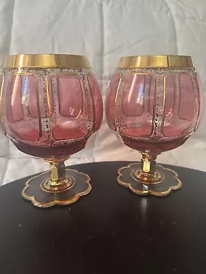 Antique Moser Ruby Cabochon Crystal Brandy Snifter • $240