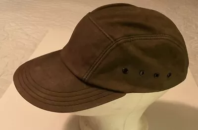 Vtg. Mountain Walker By Quaker Marine Brown Leather Hat 5 Panel Brown & Green • $40