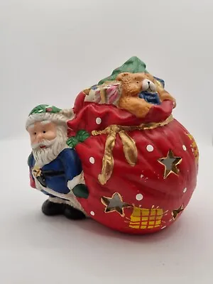 £9.99 • Buy Father Christmas & Sack Tea Light Holder, Vintage Ceramic Lantern Handpainted V2