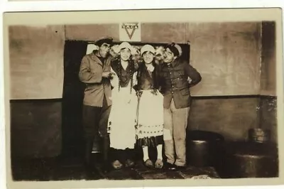 Real Photo Postcard Four People In YMCA Building In Fancy Dress Comedy Routine? • £2.25