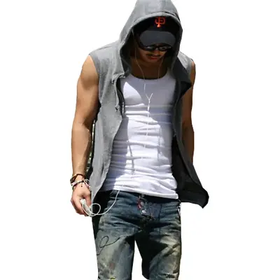 Mens Sport Casual Gray Hoodie Sleeveless Vest With Hood • $7.23