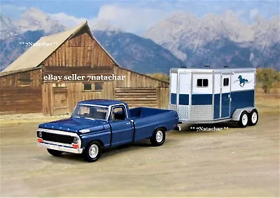 1969 Ford F100 Truck 2 Horse Trailer Farm Ranch Equine Barn Model Set 1/64 Scale • $42.99