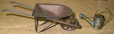 Dollhouse Miniature Metal Wheelbarrow &Watering Can • $4.99