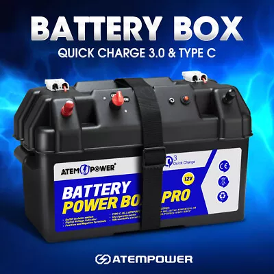 Atem Power 12V Battery Box Portable Deep Cycle Batteries Type C Quick Charge USB • $89.95