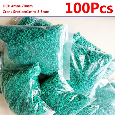 100Pcs 1mm-3.5mm Cross Section Seal O-Rings Green FKM Rubber Washer O.D 4mm-70mm • £4.19