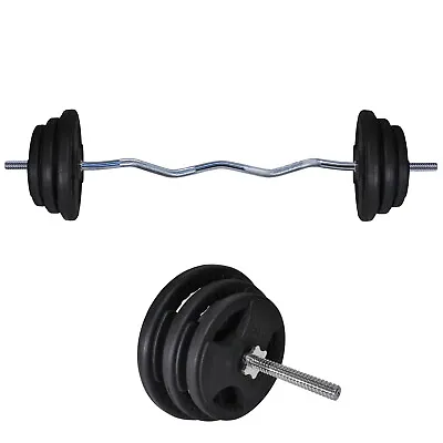 50kg Rubber Coated Ez Grip Cast Iron Weight Plate +120cm Curl Barbell Weight Set • $206.48