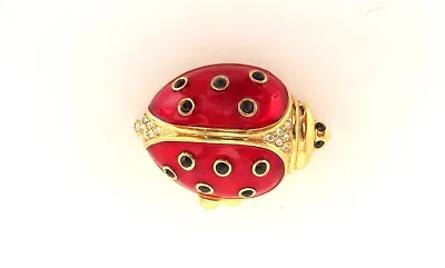 Bob Mackie Ladybug Red Enamel Trinket Box Jewelry With Rhinestones 2  Long • $16