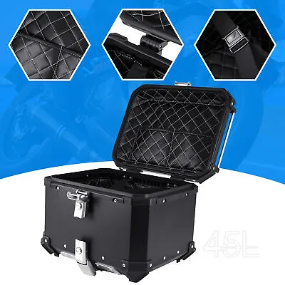 Black 45L Motorcycle Top Case Hard Trunk Tail Box Luggage Stroage Waterproof • $90.24
