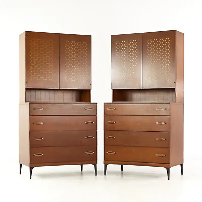 Heywood Wakefield Contessa Mid Century 4 Drawer Cabinet With Hutch - Pair • $4195