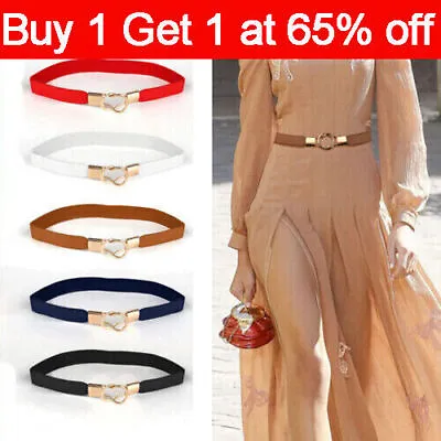 Womens Belt Stretch Elastic Skinny Waist Ladies Dress Waistband Metal Buckle UK • £3.33