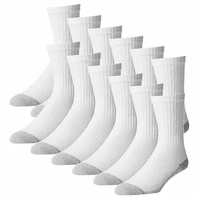 Men's 6 Pairs Cotton Athletic 2 Tone Gray White Crew Long Socks Size 9-11 10-13 • $10.99