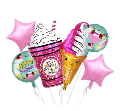 6 PCS Ice Cream Cone And Milkshake/Milk Tea Foil Balloons Birthday Party Decor • £6.99
