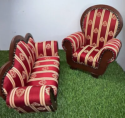 VTG Victorian Style Doll Parlor Upholstered Wood Furniture Armchair Couch Choice • $45