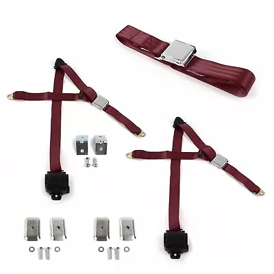 Ford Mustang 1967 - 1970  Airplane 3pt Burgandy Retractable Bench Seat Belt Kit  • $348.99