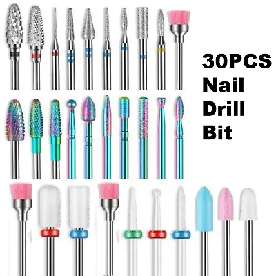 30PCS Nail Drill Bit Ceramic Diamond Cuticle Efile Carbide Remover For Nail Tool • $18.49