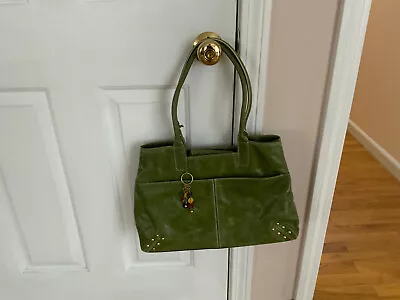 Franklin Covey Green Genuine Leather Top Handle Tote Handbag Shoulder Bag Purse • $29